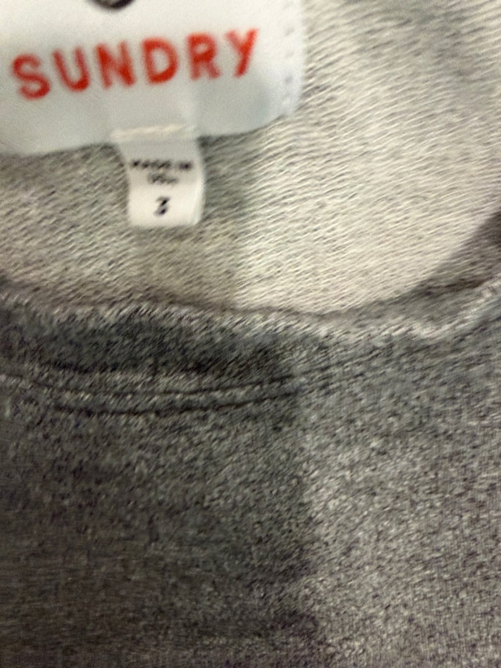 Sundry Gray Crewneck Sweater with Navy and Red Sleeve Stripes - Picture 4 of 4